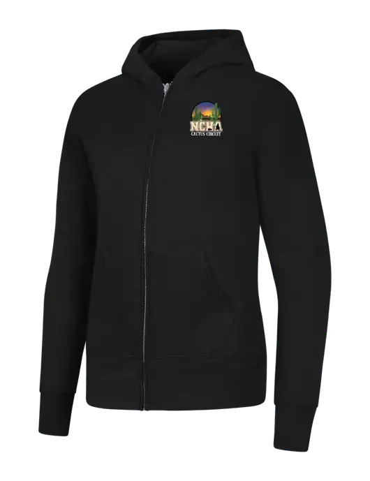 Jet Black Womens Core Fleece Full-Zip Hooded Sweatshirt w/NCHA Cactus Circuit Logo