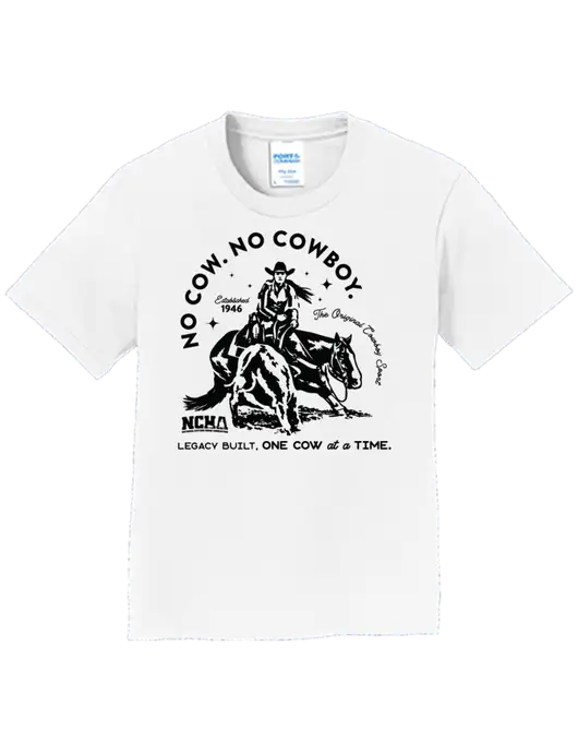 Youth Ring Spun White 4.5 oz T-Shirt w/No Cow No Cowboy Logo
