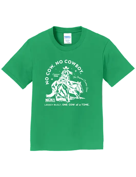 Youth Ring Spun Kelly Green 4.5 oz T-Shirt w/No Cow No Cowboy Logo