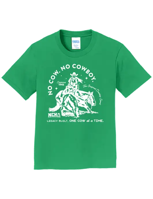 Youth Ring Spun Kelly Green 4.5 oz T-Shirt w/No Cow No Cowboy Logo