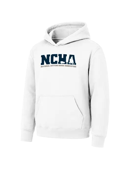 Youth White 7.8 oz Pullover Hooded Sweatshirt w/NCHA Logo