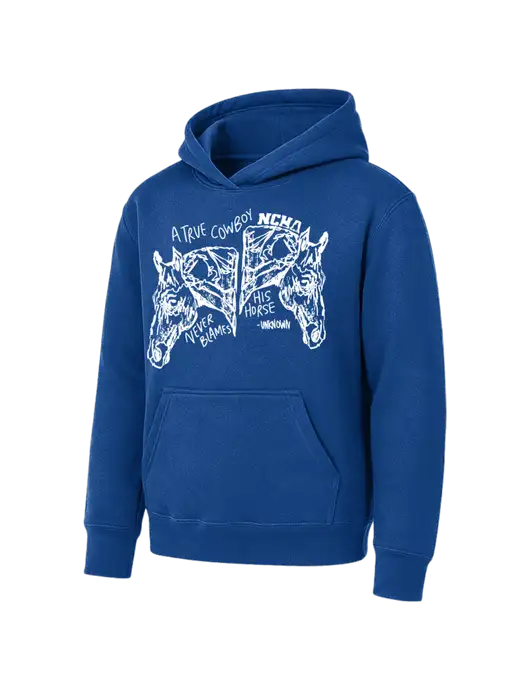 Youth Royal 7.8 oz Pullover Hooded Sweatshirt w/True Cowboy Logo