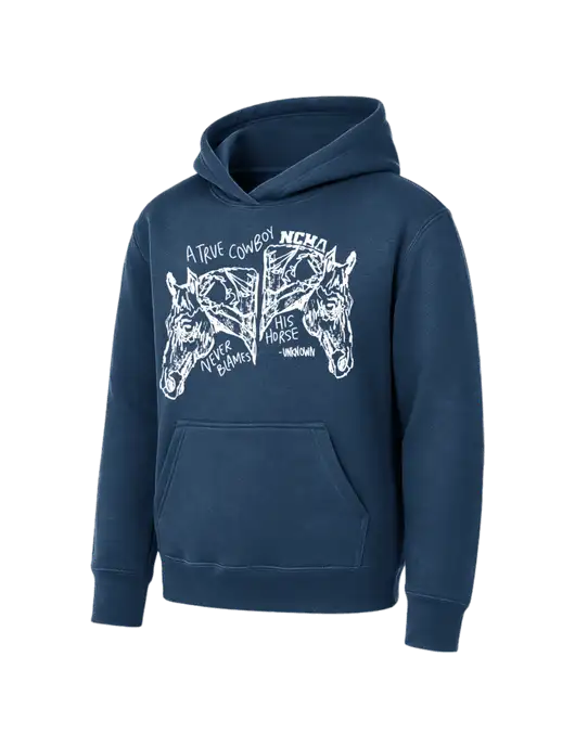Youth Navy 7.8 oz Pullover Hooded Sweatshirt w/True Cowboy Logo
