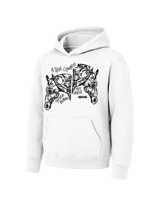 Youth White 7.8 oz Pullover Hooded Sweatshirt w/True Cowboy Logo