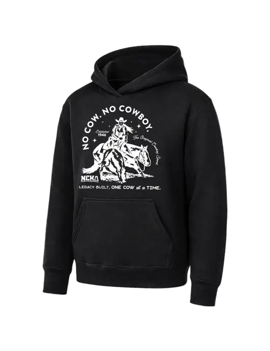Youth Black 7.8 oz Pullover Hooded Sweatshirt w/No Cow No Cowboy Logo