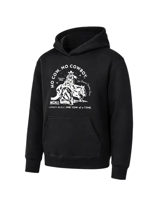 Youth Black 7.8 oz Pullover Hooded Sweatshirt w/No Cow No Cowboy Logo