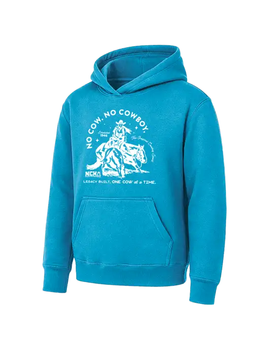 Youth Sapphire 7.8 oz Pullover Hooded Sweatshirt w/No Cow No Cowboy Logo