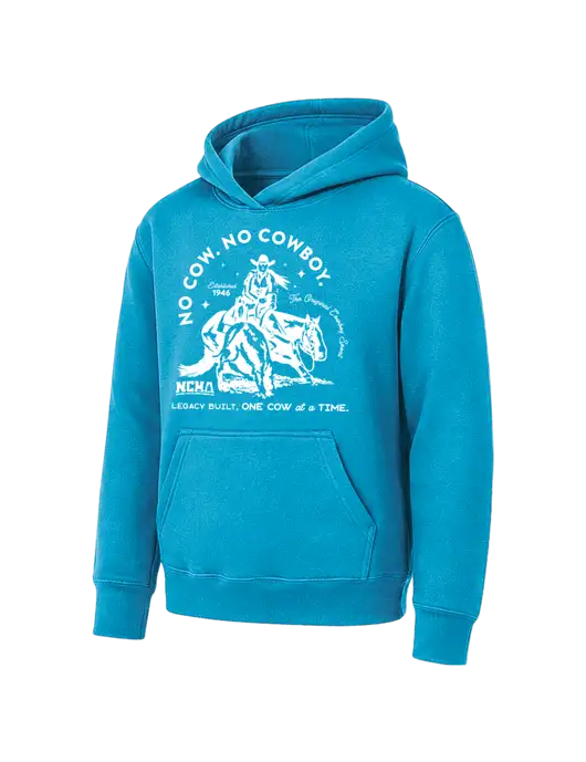 Youth Sapphire 7.8 oz Pullover Hooded Sweatshirt w/No Cow No Cowboy Logo