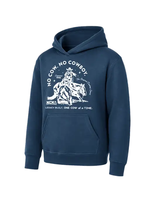 Youth Navy 7.8 oz Pullover Hooded Sweatshirt w/No Cow No Cowboy Logo