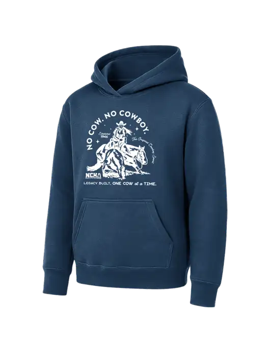 Youth Navy 7.8 oz Pullover Hooded Sweatshirt w/No Cow No Cowboy Logo