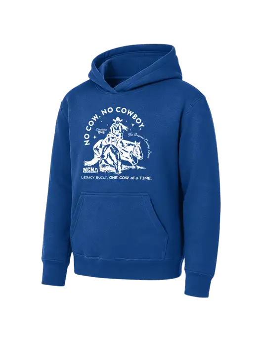 Youth Royal 7.8 oz Pullover Hooded Sweatshirt w/No Cow No Cowboy Logo