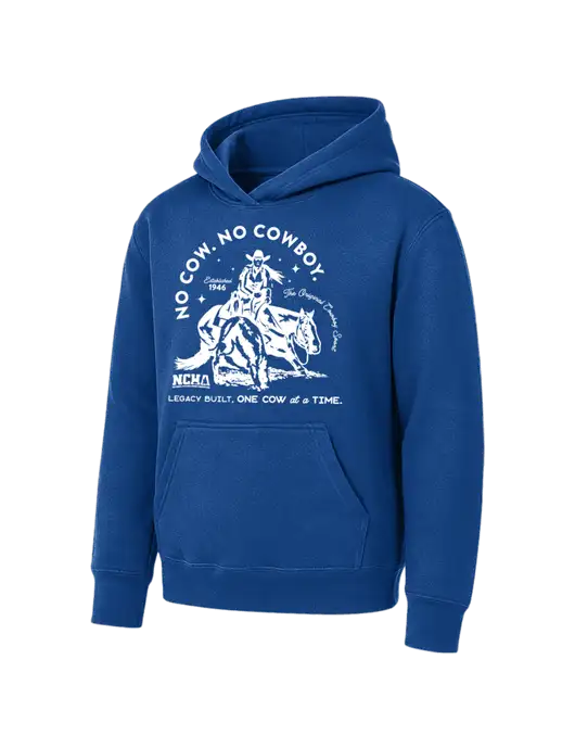 Youth Royal 7.8 oz Pullover Hooded Sweatshirt w/No Cow No Cowboy Logo