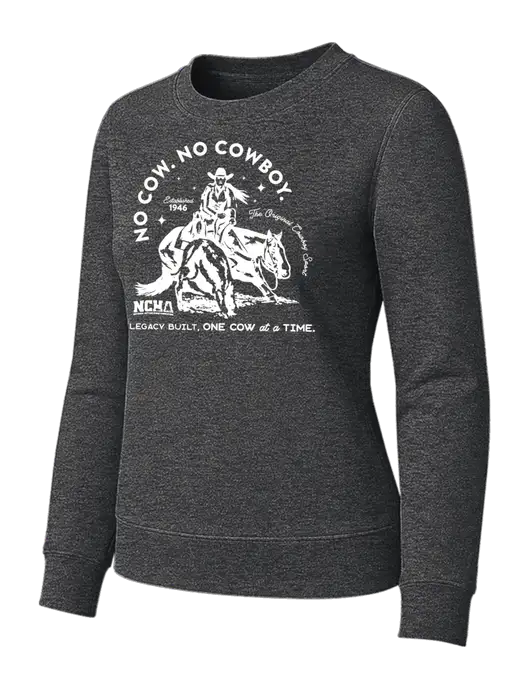 Womens Charcoal Heather Loft Crewneck Sweatshirt w/No Cow No Cowboy Logo