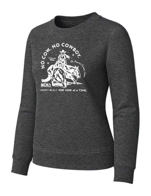 Womens Charcoal Heather Loft Crewneck Sweatshirt w/No Cow No Cowboy Logo