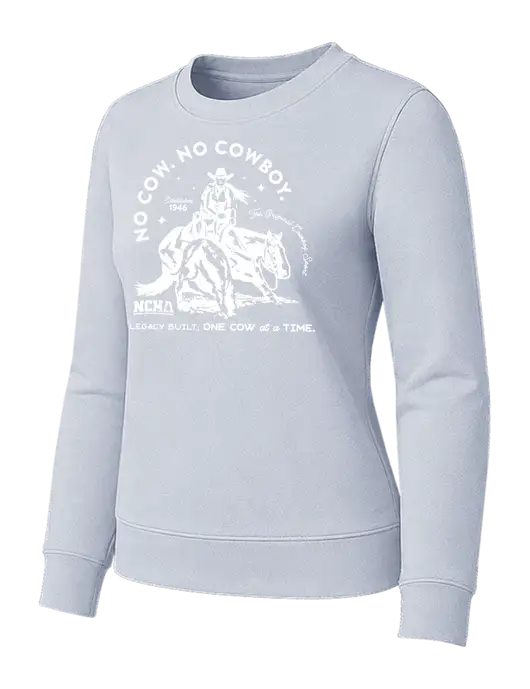 Womens Light Slate Loft Crewneck Sweatshirt w/No Cow No Cowboy Logo