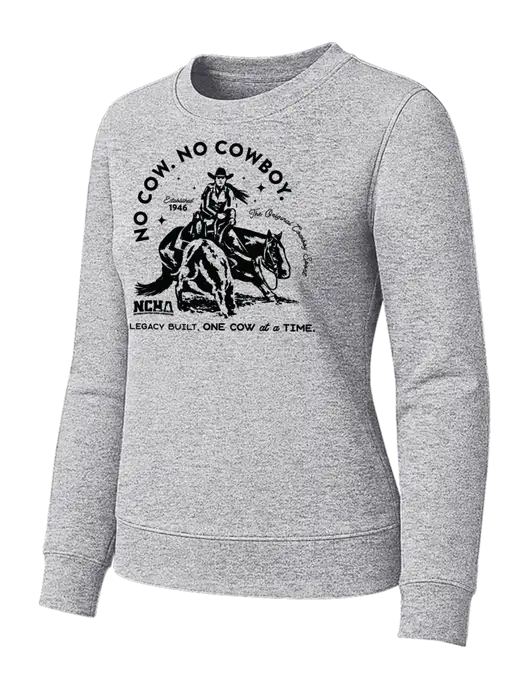 Womens Light Grey Heather Loft Crewneck Sweatshirt w/No Cow No Cowboy Logo