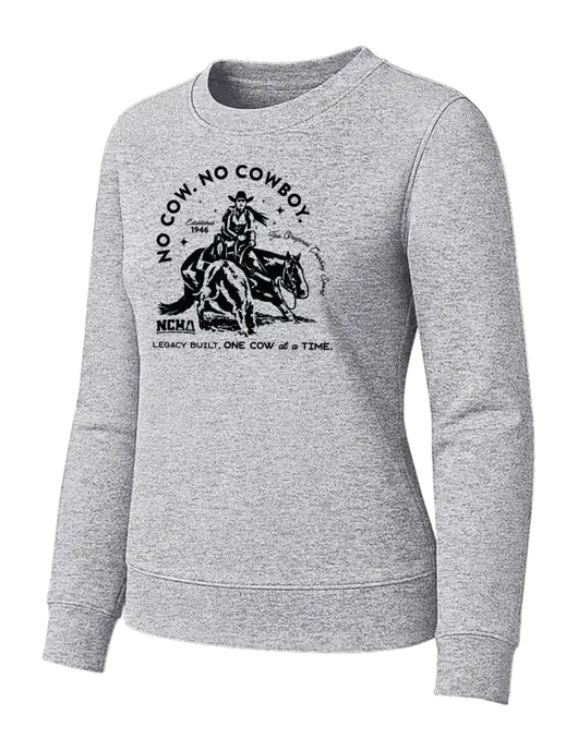 Womens Light Grey Heather Loft Crewneck Sweatshirt w/No Cow No Cowboy Logo