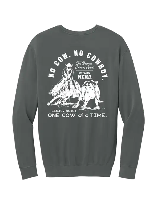 Comfort Colors Garment-Dyed Lightweight Dark Grey Fleece Crewneck Sweatshirt w/No Cow No Cowboy Logo, NCHA Logo