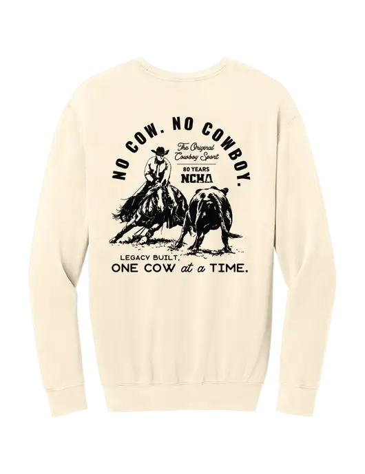 Comfort Colors Garment-Dyed Lightweight Ivory Fleece Crewneck Sweatshirt w/No Cow No Cowboy Logo, NCHA Logo