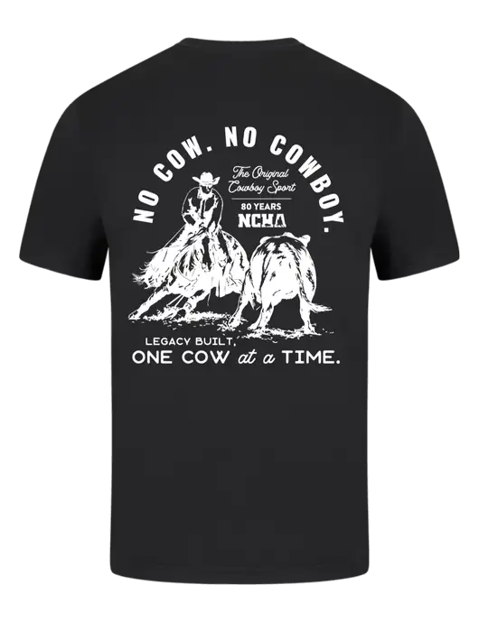 Comfort Colors 6.1 oz Black Heavyweight Ring Spun T-Shirt w/No Cow No Cowboy Logo, NCHA Logo
