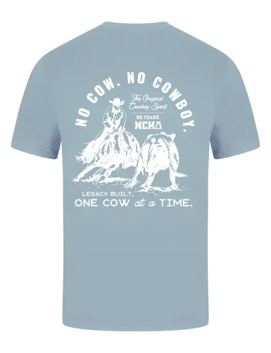 Comfort Colors 6.1 oz Light Blue Heavyweight Ring Spun T-Shirt w/No Cow No Cowboy Logo, NCHA Logo