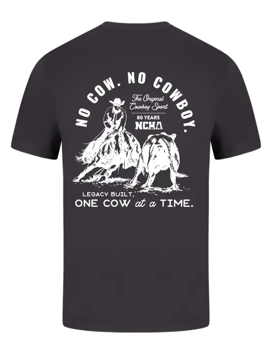 Comfort Colors 6.1 oz Dark Grey Heavyweight Ring Spun T-Shirt w/No Cow No Cowboy Logo, NCHA Logo