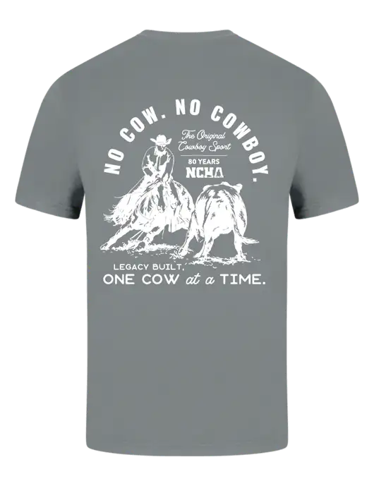 Comfort Colors 6.1 oz Medium Grey Heavyweight Ring Spun T-Shirt w/No Cow No Cowboy Logo, NCHA Logo