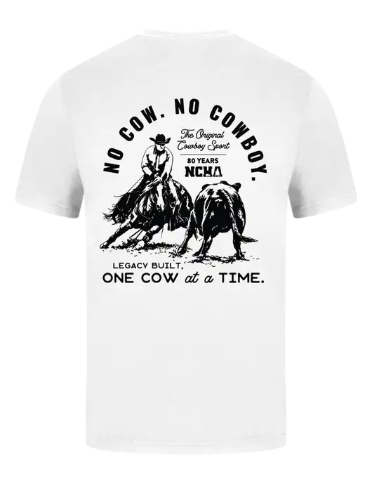 Comfort Colors 6.1 oz White Heavyweight Ring Spun T-Shirt w/No Cow No Cowboy Logo, NCHA Logo