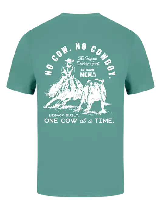 Comfort Colors 6.1 oz Light Teal Heavyweight Ring Spun T-Shirt w/No Cow No Cowboy Logo, NCHA Logo