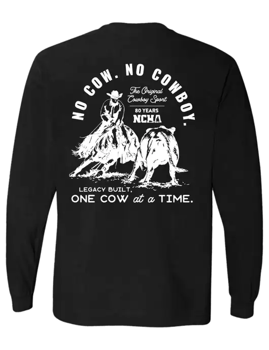 Comfort Colors Garment-Dyed Black Heavyweight Long Sleeve T-Shirt w/No Cow No Cowboy Logo, NCHA Logo
