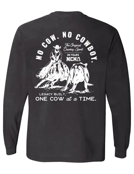 Comfort Colors Garment-Dyed Dark Grey Heavyweight Long Sleeve T-Shirt w/No Cow No Cowboy Logo, NCHA Logo