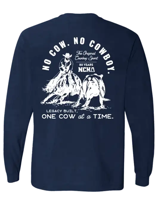 Comfort Colors Garment-Dyed Dark Navy Heavyweight Long Sleeve T-Shirt w/No Cow No Cowboy Logo, NCHA Logo