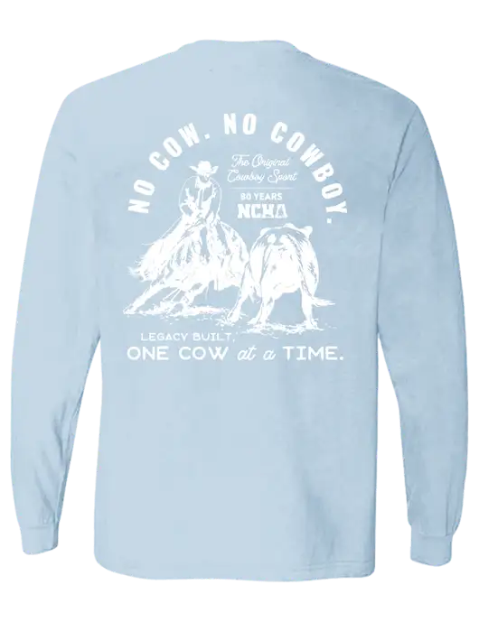 Comfort Colors Garment-Dyed Light Blue Heavyweight Long Sleeve T-Shirt w/No Cow No Cowboy Logo, NCHA Logo