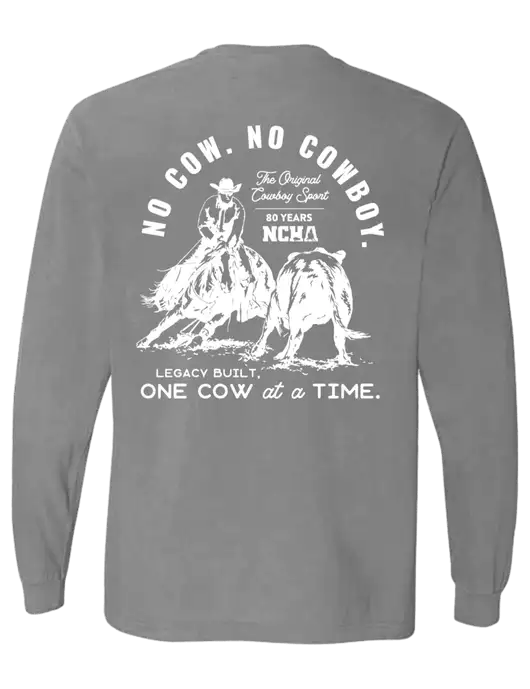 Comfort Colors Garment-Dyed Medium Grey Heavyweight Long Sleeve T-Shirt w/No Cow No Cowboy Logo, NCHA Logo