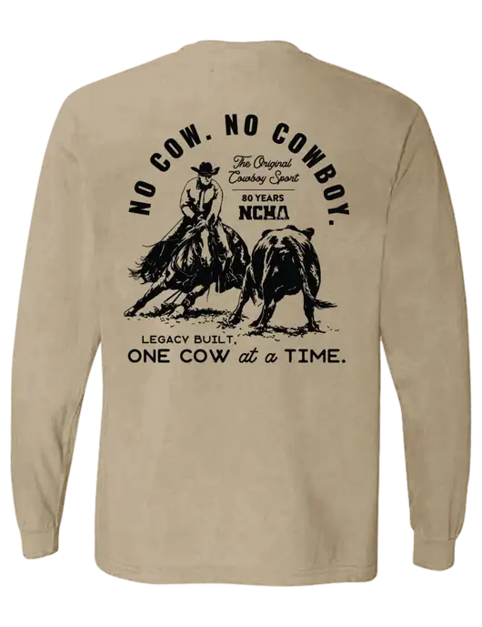 Comfort Colors Garment-Dyed Tan Heavyweight Long Sleeve T-Shirt w/No Cow No Cowboy Logo, NCHA Logo