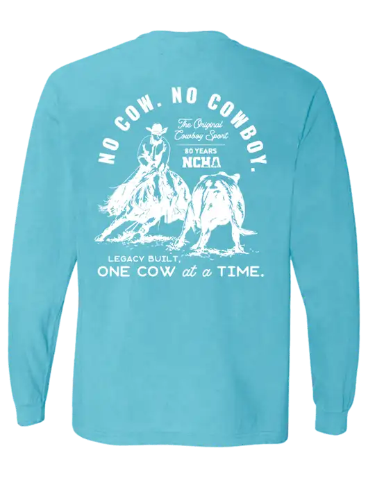Comfort Colors Garment-Dyed Light Sapphire Heavyweight Long Sleeve T-Shirt w/No Cow No Cowboy Logo, NCHA Logo