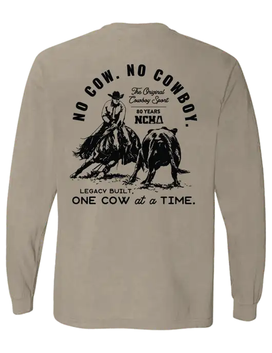 Comfort Colors Garment-Dyed Light Taupe Heavyweight Long Sleeve T-Shirt w/No Cow No Cowboy Logo, NCHA Logo