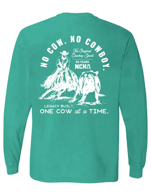 Comfort Colors Garment-Dyed Kelly Green Heavyweight Long Sleeve T-Shirt w/No Cow No Cowboy Logo, NCHA Logo