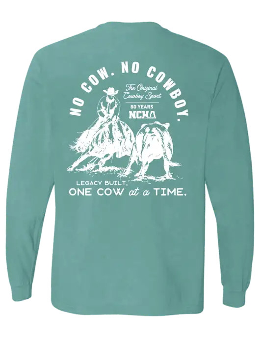 Comfort Colors Garment-Dyed Light Teal Heavyweight Long Sleeve T-Shirt w/No Cow No Cowboy Logo, NCHA Logo