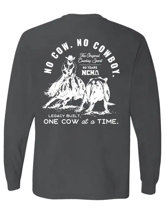 Comfort Colors Garment-Dyed Dark Grey Heather Heavyweight Long Sleeve T-Shirt w/No Cow No Cowboy Logo, NCHA Logo