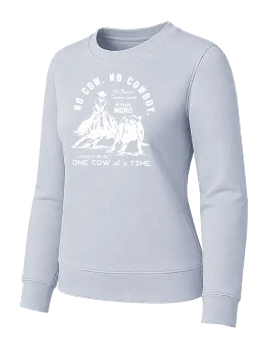 Womens Light Slate Loft Crewneck Sweatshirt w/No Cow No Cowboy Logo