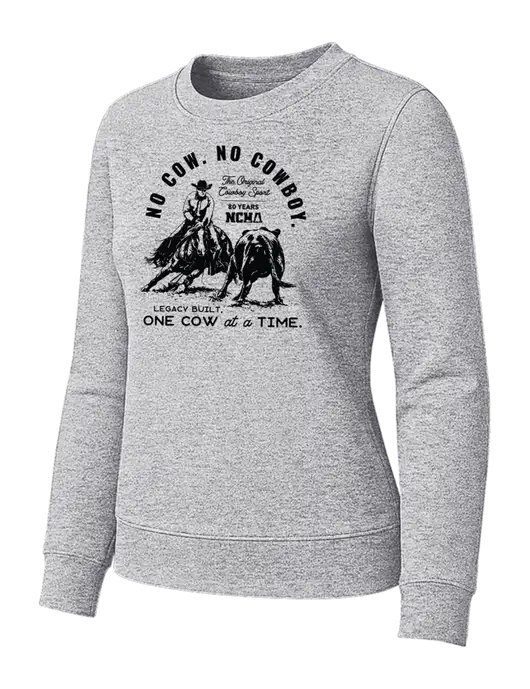 Womens Light Grey Heather Loft Crewneck Sweatshirt w/No Cow No Cowboy Logo
