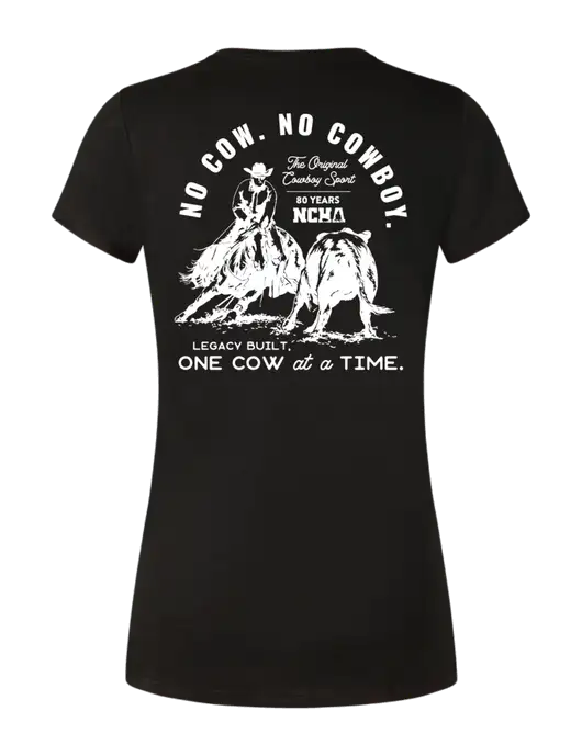 Womens Simply Soft Black 4.5oz Poly/Combed Ring Spun Cotton T-Shirt w/No Cow No Cowboy Logo, NCHA Logo