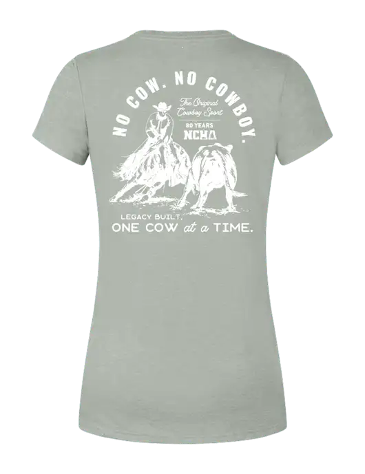 Womens Simply Soft Grey Frost 4.5oz  Poly/Combed Ring Spun Cotton T-Shirt w/No Cow No Cowboy Logo, NCHA Logo