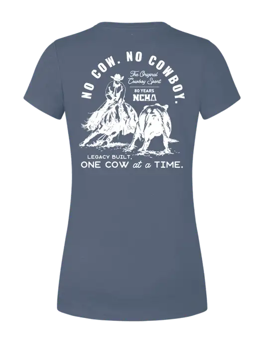 Womens Simply Soft Navy Frost 4.5oz  Poly/Combed Ring Spun Cotton T-Shirt w/No Cow No Cowboy Logo, NCHA Logo