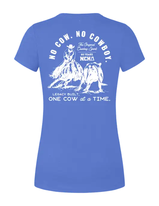 Womens Simply Soft Royal Frost 4.5oz  Poly/Combed Ring Spun Cotton T-Shirt w/No Cow No Cowboy Logo, NCHA Logo