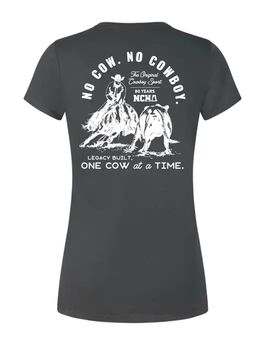 Womens Simply Soft Charcoal 4.5oz Poly/Combed Ring Spun Cotton T-Shirt w/No Cow No Cowboy Logo, NCHA Logo