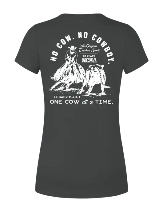 Womens Simply Soft Black Frost 4.5oz Poly/Combed Ring Spun Cotton T-Shirt w/No Cow No Cowboy Logo, NCHA Logo