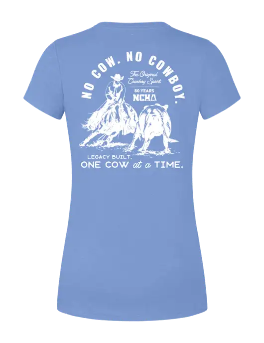 Womens Simply Soft Maritime Frost 4.5oz Poly/Combed Ring Spun Cotton T-Shirt
 w/No Cow No Cowboy Logo, NCHA Logo