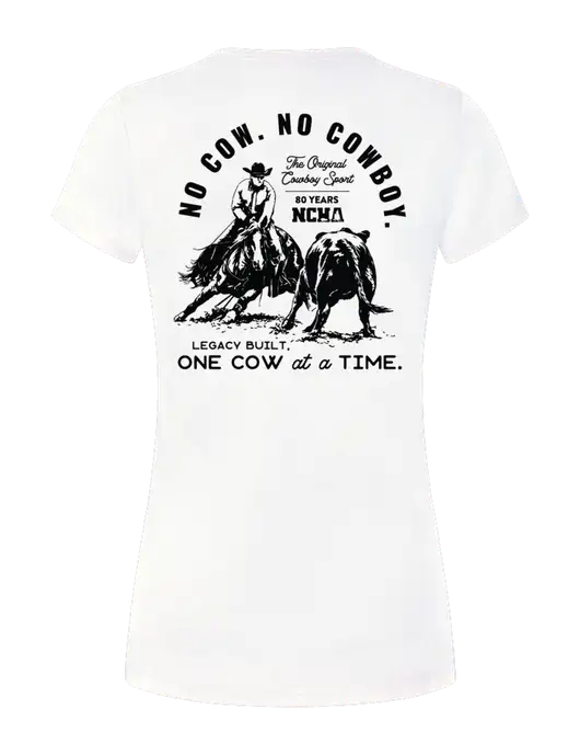 Womens Simply Soft White 4.5oz Poly/Combed Ring Spun Cotton T-Shirt
 w/No Cow No Cowboy Logo, NCHA Logo